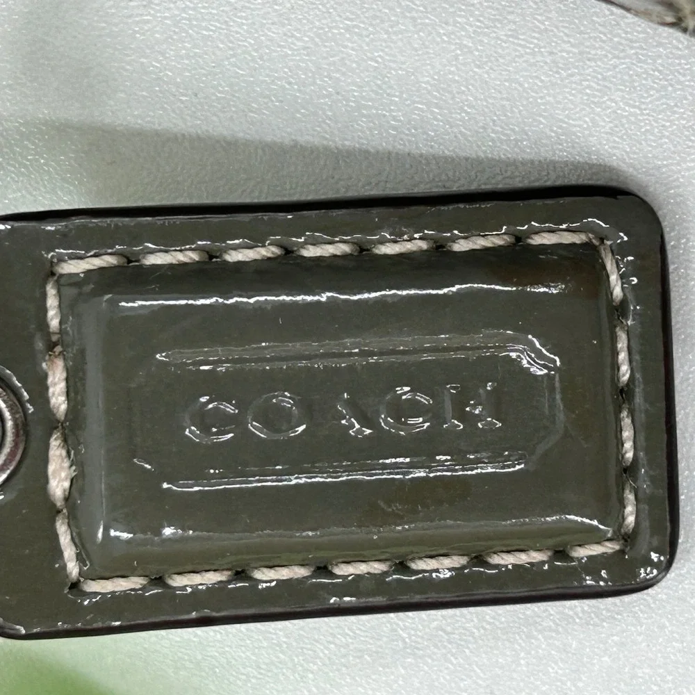 Coach Olive Green‎ Patent Leather Crossbody Bag Glossy Purse Wide Canvas Strap